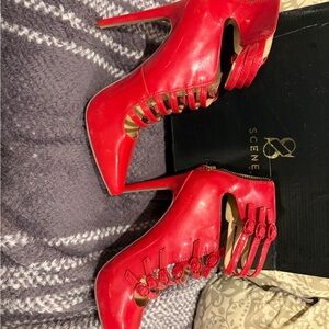 Poupette red zip back heels